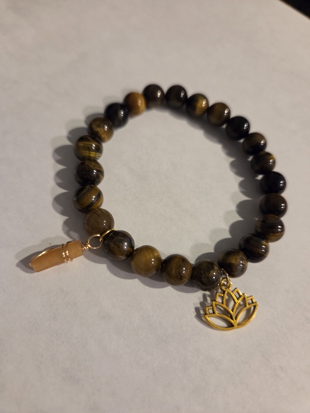 Gold Lotus Tiger Eye Beaded Bracelet